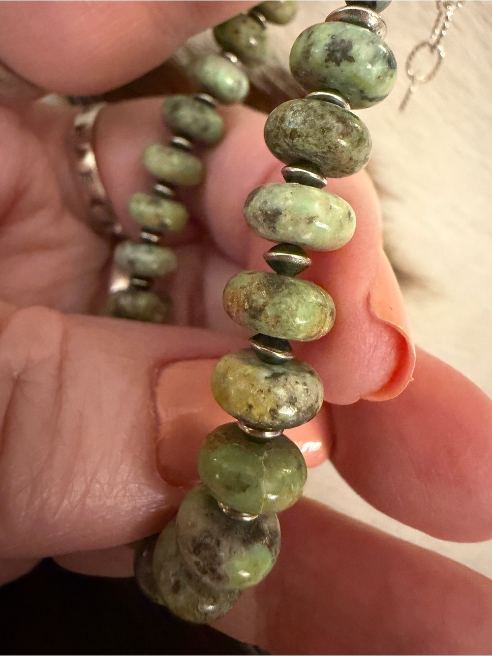 ❤️ 925 Desert Pearls & Saucers Cerrillos Green Turquoise Bracelet Unisex 7+2”L - Picture 4 of 13